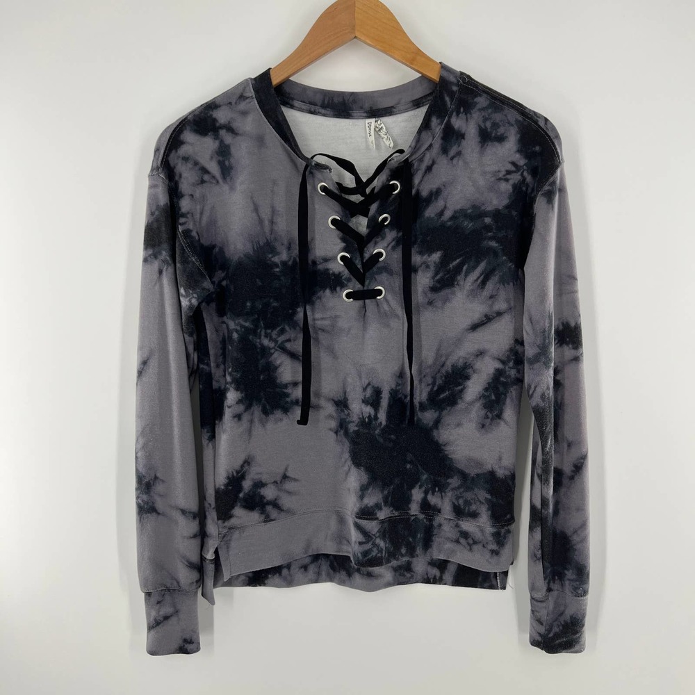 Mudd Tie Dyed Gray/Black Lace Front Sweat Shirt Sz XS
